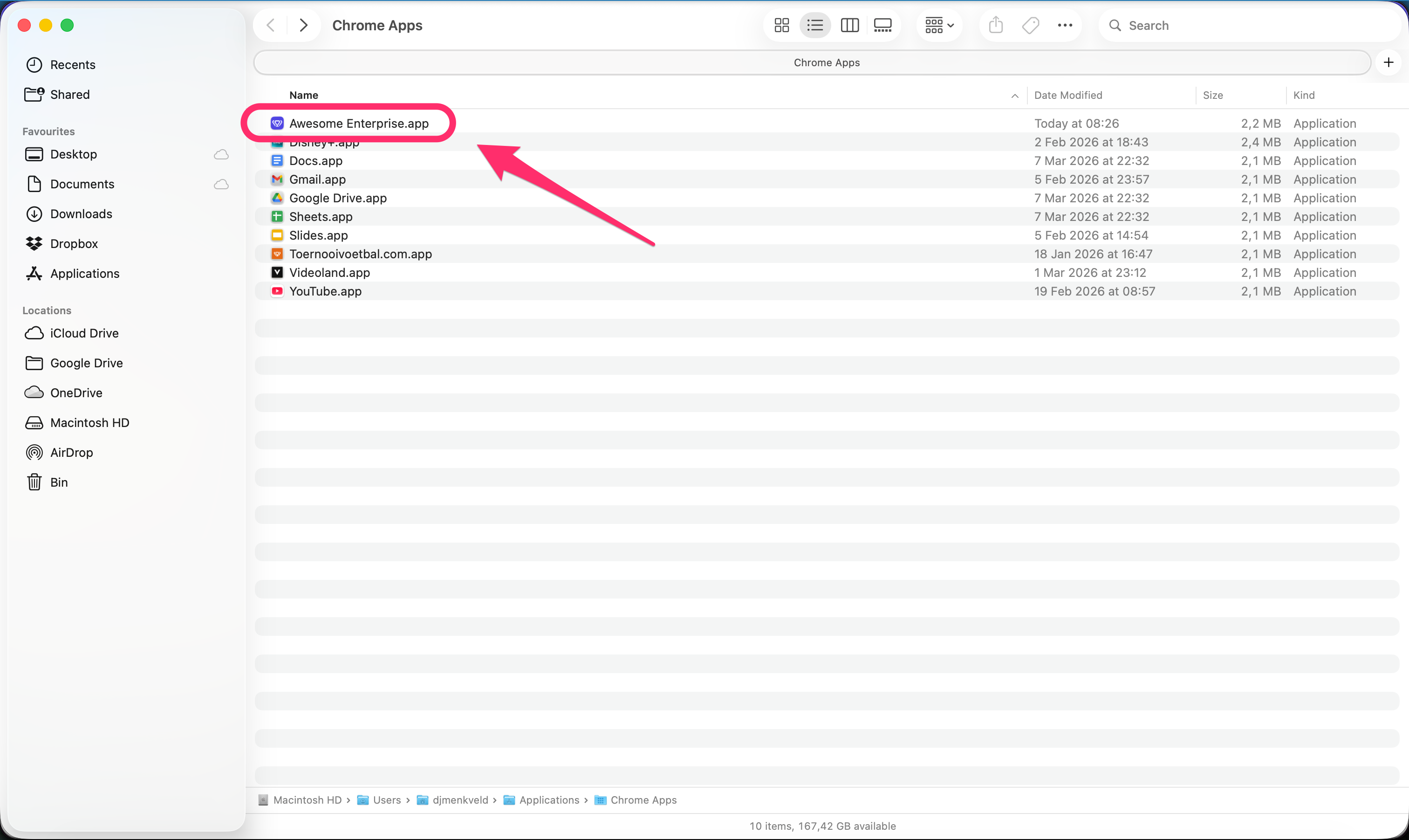 App saved to Chrome Apps folder